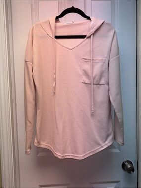 Morchuduck Women’s Light Pink Waffle Knit Hooded Top – Size Medium